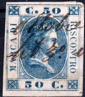 ITALIA, ITALY, MARCA DA BOLLO DI RISCONTRO, 1861, 50 C., FRANCOBOLLO USATO  (3,50) - Taxe