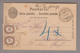 Liechtenstein Porto 1899-08-16 CH-anzsache 5Rp. Nach Vaduz Taxiert 2x 2Heller Portom. AT Mi#P2 - Postage Due