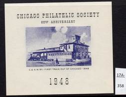 USA Chicago Philatelic Society 1948 S/s With Railroad Steam Train. Ungummed. - Trains