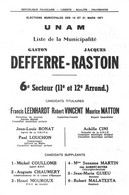 Bulletin De Vote élections Municipales Marseille 6e Secteur Mars 1971 Gaston Defferre Jacques Rastoin - Historische Dokumente