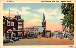 Maine Lewiston Main Street Hospital Square Kora Temple 1948 Curteich - Lewiston