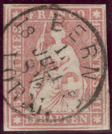 Heimat Bes Bern 1858-07-11 1-Kreis-Stempel Auf Zu#24G 15Rp. Strubel Berührt - Gebraucht