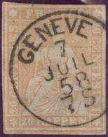 Heimat GE Genève 1858-07-07 1-Kreis-Stempel Auf Zu#25G 20Rp. Strubel Berührt - Gebraucht