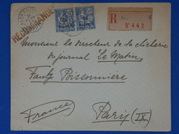 R14 EGYPTE FRANCE BELLE LETTRE RECOM.1924 ALEXANDRIE POUR PARIS FRANCE+ PAIRE DE T.P SURCHARGES+ AFFRANCH PLAISANT - Lettres & Documents