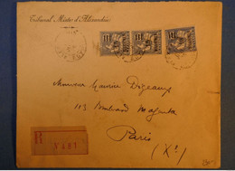 F1 EGYPTE BELLE LETTRE RARE RECOM.1926 ALEXANDRIE POUR PARIS +PAIRE TIMBRES SURCHARGES +TRIBUNAL MIXTE AFFRANCH PLAISANT - Lettres & Documents
