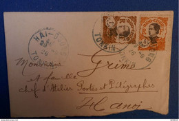 446 INDO CHINA LETTRE RARE 1920 HAI DUNG POUR HANOI TONKIN CACHET BLEU+ AFFRANCH.INTERESSANT - Lettres & Documents