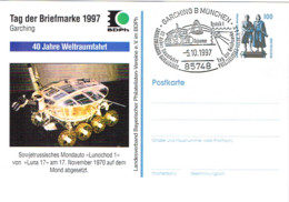 L-ALL-226 - ALLEMAGNE Entier Postal Journée Du Timbre 1997 Thèmes Cosmos Voiture Lunaire Obl. Illustrée Garching - Cartes Postales Privées - Oblitérées