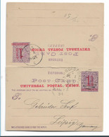 Vic179 / AUSTRALIEN - Victoria Arbotsford  1894. Antwort-Karte, Komplett, Frageteil Verwendet Nach Leipzig - Covers & Documents