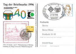 L-ALL-233 - ALLEMAGNE Entier Postal Journée Du Timbre Marburg Obl. Ill. Burgheim - Cartes Postales Privées - Oblitérées