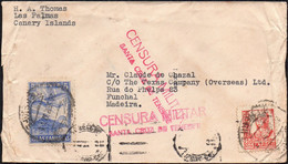 Letter From Las Palmas To Funchal (Madeira) - CENSURA MILITAR SANTA CRUZ DE TENERIFE (1937) - 1931-50 Cartas