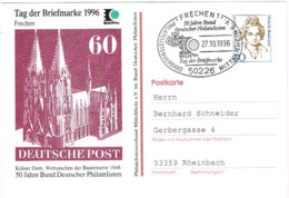 L-ALL-242 - ALLEMAGNE Entier Postal Illustré Cathédrale De Cologne Journée Du Timbre 1996 De Frechen - Cartoline Private - Nuovi