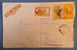 463 MADAGASCAR LETTRE 1950 TANANARIVE PAR AVION POUR BELLE FRANCE DS L AIN + CACHETS INTERESSANTS - Covers & Documents