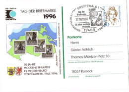 L-ALL-247 - ALLEMAGNE Entier Postal Illustré Journée Du Timbre 1996 à Mecklenburg Obl. Ill. De Greifswald - Cartoline Private - Nuovi