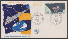 Année 1966 - N° 1476 - Lancement Du Satellite D1 - Env. 1er Jour - Obl. Paris 18-02-1966 - 1960-1969