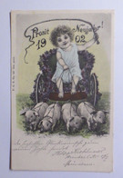 Neujahr, Kinder, Mode, Wagen, Schweine,  1902 ♥ (54064) - Nieuwjaar