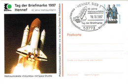 L-ALL-251 - ALLEMAGNE Entier Postal Illustré Fusée Columbia  Journée Du Timbre 1997 Obl. Ill. De Hennef, Sieg - Cartes Postales Privées - Neuves