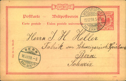 1898, " WOLTERSDORF Bei ERKNER" Brücken-Giterstempel Auf 10 Pfg. GSK Nach Bern. - Machines à Affranchir (EMA)