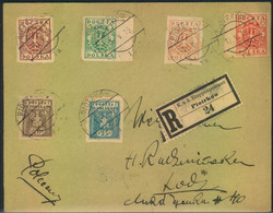 1919, R-Brief Mit 5 Werten Der Wappenausgabe Geschnitten Ab PIOTRKOW Mit R-Zettel "KuK Etappenpostamt" - Covers & Documents