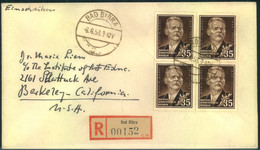 1953, 35 Pfg. Gorki Im Viererblock Aus R-Brief Ab BAD BIBRA Nach USA. AkSt Rückseitig. - Covers & Documents