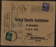 ISRAEL 1949 COVER SENT IN 21/2/1949 FROM USA TO JERUSALEM WITH TO PAY VF!! - Postage Due