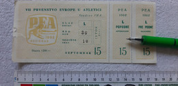 PEA 1962 BELGRADE YUGOSLAVIA Europe Athletics Championship TICKET CARD PASS JAT Advertise - Athlétisme