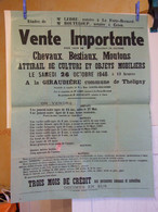 THELIGNY GRANDE AFFICHE DE VENTE A LA GIRAUDIERE MR GOUPIL DELORMES ATTIRAIL DE CULTURECHEVEAUX MOUTONS ANNEE 1946 - Afiches