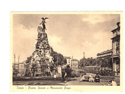 Delcampe - 14360 " TORINO-PIAZZA STATUTO E MONUMENTO FREJUS " ANIMATA-TRAMWAY-VERA FOTO-CART. POST. NON SPED - Orte & Plätze
