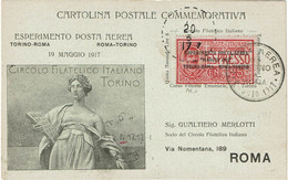 REF SAU15 - ITALIE ESPERIMENTO POSTA AEREA ROMA / TORINO / ROMA 20/5/1917 - Marcophilie (Avions)