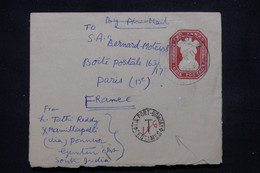 INDE - Entier Postal + Complément Au Verso De Ponnur Avec Cachet De Taxe De Bombay Pour Paris En 1952 - L 110649 - Cartas & Documentos