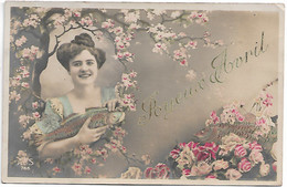 L83A380 - Joyeux Avril - Jeune Femme , Arbre En Fleurs, Bouquet Et Poissons  - AS  N°786 - 1 De April (pescado De Abril)
