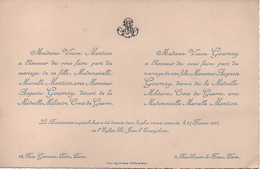 Mariage De Mademoiselle Marcelle MENTION Avec Monsieur Auguste GOURNAY/Médaille Militaire-Croix De Guerre/1923     FPM49 - Huwelijksaankondigingen