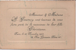 Naissance De Christiane GOURNAY / Monsieur Et Madame  Auguste Gournay/ 18 Rue Germain Pilon Paris 18éme/1927   FPN12 - Annunci Di Nozze