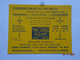 BUVARD BLOTTING PAPER TEXTILES VESTIMENTAIRES FOURRURES PELLETERIES CANADIENNES JOSEPH FOURRURES GRENOBLE ISERE - Textile & Vestimentaire