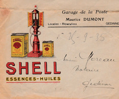 Enveloppe Du Garage De La Poste. Maurice Dumont-- Gedinn--       Pubblicité  SHELL  + Pompe-. - Werbung
