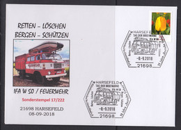 1.- GERMANY 2018 SPECIAL POSTMARK FIREFIGHTER - HARSEFELD - Feuerwehr