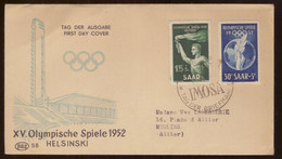 Sarre FDC Saar 1952 Jeux Olympiques Helsinski Fist Day Cover Lettre Premier Jour Cachet Imosa - FDC