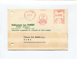 1951 Kaart Van Ets J. Pankert EUPEN (Ressort) Naar Gand Met Mooie Rode Frankeerstempel Fr 090 ATLAS 8164 - ...-1959