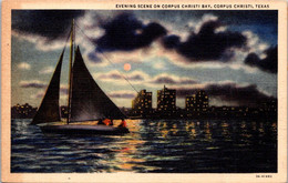 Texas Corpus Christi Evening Scene On Corpus Christi Bay 1947 Curteich - Corpus Christi