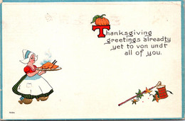Thanksgiving Greetings With Dutch Girl Carrying Turkey On Platter 1914 - Thanksgiving