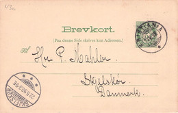 NORWAY - BREVKORT 1898 KRISTIANIA > SKJELSKÓR/DK Mi #P39 / YZ177 - Enteros Postales