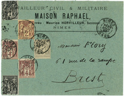 PROMO 29 Aout 1898 Lettre Entète Commerciale Maison Raphael De Nimes Vers Brest ,affranchissement Sage Multicolor - 1877-1920: Période Semi Moderne