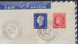 Mne De DULAC 4f Out Y.T.695 + Cérès Y.T.676 Sur Enveloppe Cachet " PARIS AVIATION " AEROPORT LE BOURGET Le 11 3 1949 - 1944-45 Marianne (Dulac)