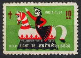 TBC Tuberculosis HEALTH Help Charity Stamp / Label / Cinderella - 1961 INDIA - Horse / MNH - Sonstige & Ohne Zuordnung