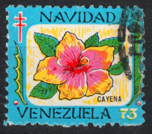 Hibiscus FLOWER Cayena Medicinal Plant - Christmas 1973 Venezuela Tuberculosis TBC Charity Label Cinderella Vignette - Heilpflanzen