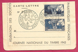 Carte Lettre - Journée Du Timbre Saint Brieuc 1943 - N°583, 2 Teintes Différentes. - 1921-1960: Période Moderne