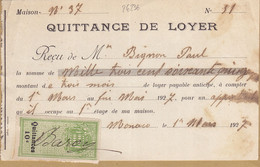 26236# MONACO TIMBRE FISCAL QUITTANCES QUITTANCE DE LOYER 1927 MONTE CARLO - Steuermarken