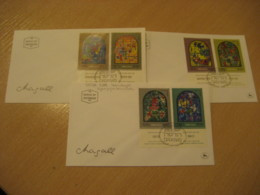 JERUSALEM 1973 Yvert 521/6 Marc CHAGALL Synagogue FDC Cancel 3 Cover Stained Glass Window Glasses Vitrail Verre - Verres & Vitraux