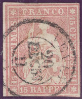 Heimat VD Vevey 1859-12-20 2-Kreis-Stempel Auf Zu#24G 15Rp. Strubel Berührt - Gebraucht