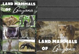 GUYANA, 2021, MNH,LAND MAMMALS OF GUYANA, JAGUARS, COUGARS, MONKEYS, SLOTH  BEAR, ANTEATER, SHEETLET +S/SHEET - Big Cats (cats Of Prey)
