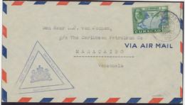 CURACAO 1942 10 C Airmail Issue Single Postage On Superb Airmail Cover To Venezuela With Rare Large Blue Triangular - Curaçao, Antille Olandesi, Aruba